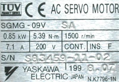 Yaskawa SGMG-09VSA label image