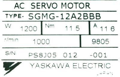 Yaskawa SGMG-12A2BBB label image