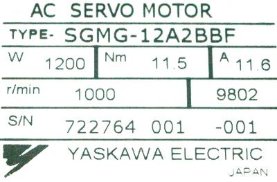 Yaskawa SGMG-12A2BBF label image