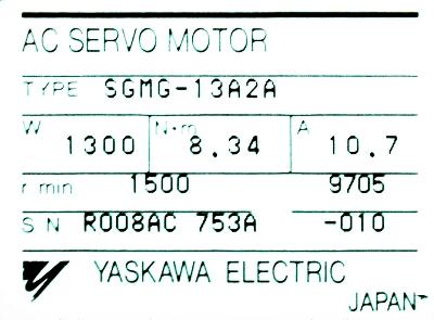 Yaskawa SGMG-13A2A label image