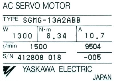 Yaskawa SGMG-13A2ABB label image