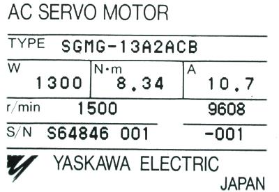 Yaskawa SGMG-13A2ACB label image