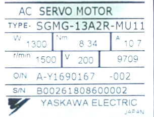 Yaskawa SGMG-13A2R-MU11 label image