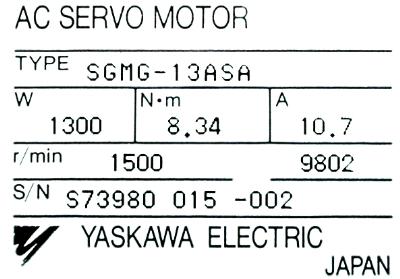 Yaskawa SGMG-13ASA label image