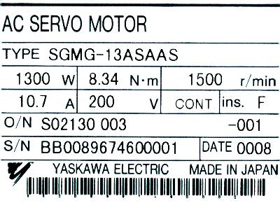 Yaskawa SGMG-13ASAAS label image