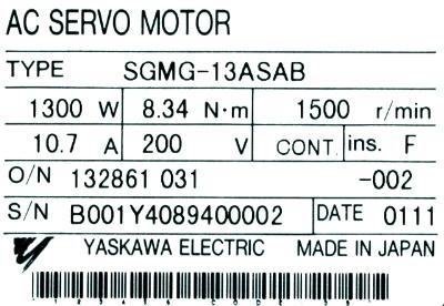Yaskawa SGMG-13ASAB label image