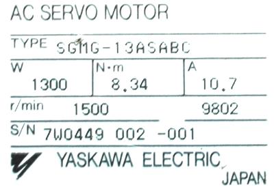 Yaskawa SGMG-13ASABC label image