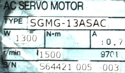 Yaskawa SGMG-13ASAC label image