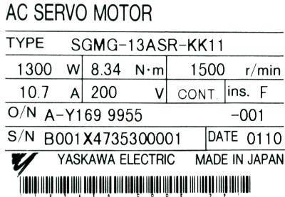 Yaskawa SGMG-13ASR-KK11 label image
