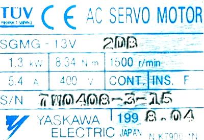 Yaskawa SGMG-13V2DB label image