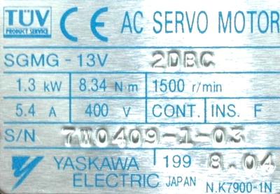 Yaskawa SGMG-13V2DBC label image