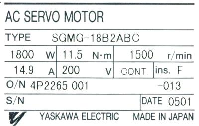 Yaskawa SGMG-18B2ABC label image