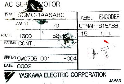 Yaskawa SGMG-1AASABC label image