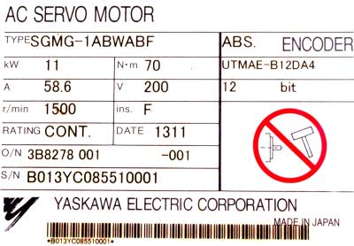 Yaskawa SGMG-1ABWABF label image