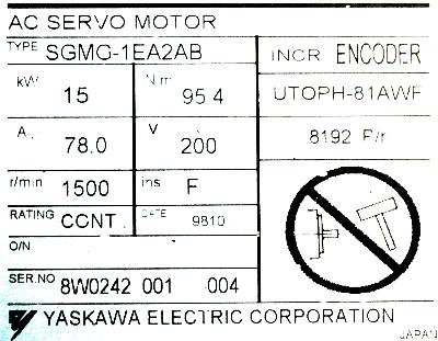 Yaskawa SGMG-1EA2AB label image