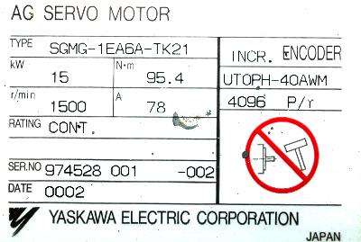 Yaskawa SGMG-1EA6A-TK21 label image