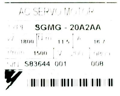 Yaskawa SGMG-20A2AA label image