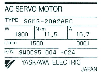 Yaskawa SGMG-20A2ABC label image