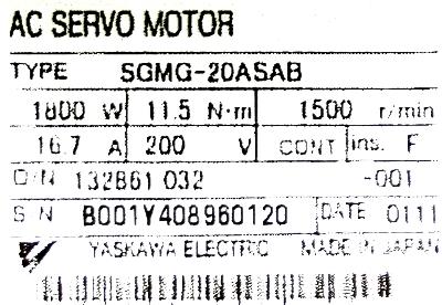 Yaskawa SGMG-20ASAB label image