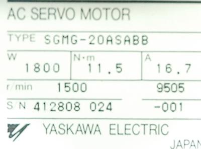 Yaskawa SGMG-20ASABB label image