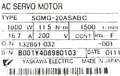 Yaskawa SGMG-20ASABC label image