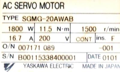 Yaskawa SGMG-20AWAB label image