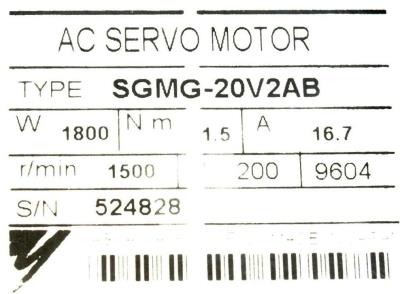 Yaskawa SGMG-20V2AB label image