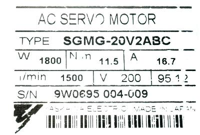 Yaskawa SGMG-20V2ABC label image