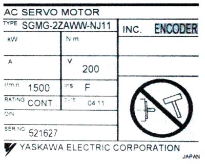 Yaskawa SGMG-2ZAWW-NJ11 label image