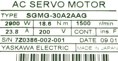 Yaskawa SGMG-30A2AAG label image