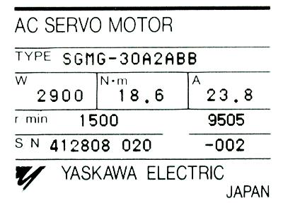 Yaskawa SGMG-30A2ABB label image