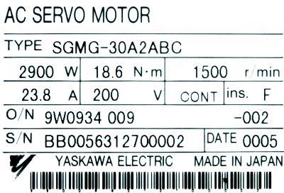Yaskawa SGMG-30A2ABC label image