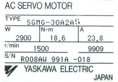 Yaskawa SGMG-30A2AS label image