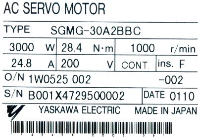 Yaskawa SGMG-30A2BBC label image
