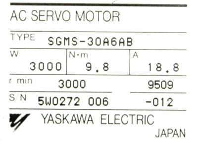 Yaskawa SGMG-30A6AB label image