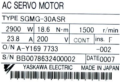 Yaskawa SGMG-30ASR label image