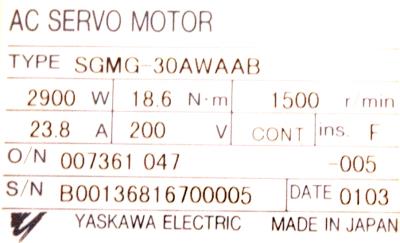 New Refurbished Exchange Repair  Yaskawa Motors-AC Servo SGMG-30AWAAB Precision Zone
