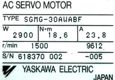 Yaskawa SGMG-30AWABF label image