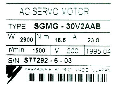 Yaskawa SGMG-30V2AAB label image