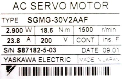 Yaskawa SGMG-30V2AAF label image