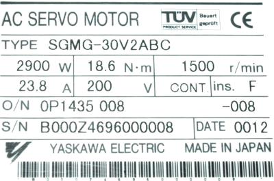 Yaskawa SGMG-30V2ABC label image