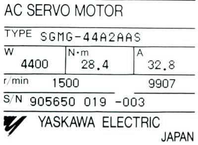Yaskawa SGMG-44A2AAS label image