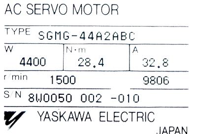 Yaskawa SGMG-44A2ABC label image