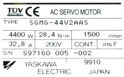 Yaskawa SGMG-44V2AAS label image