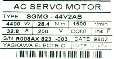 Yaskawa SGMG-44V2AB label image