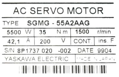 Yaskawa SGMG-55A2AAG label image