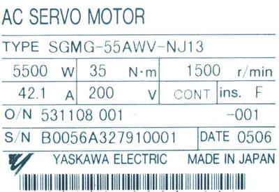 Yaskawa SGMG-55AWV-NJ13 label image