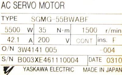 Yaskawa SGMG-55BWABF label image