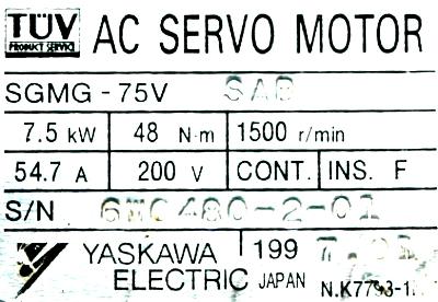 Yaskawa SGMG-75VSAB label image