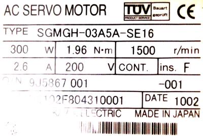 Yaskawa SGMGH-03A5A-SE16 label image